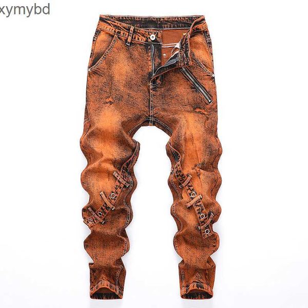 

personality panel patchwork men's zipper fly true jeans spring street trend khaki biker pants pantalones para hombre vaqueros, Blue