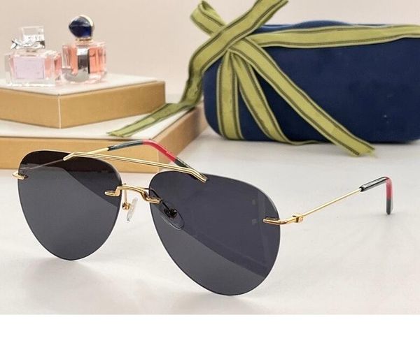 

2023 sunglasses gold thin metal frameless grey oval glasses available with box, White;black