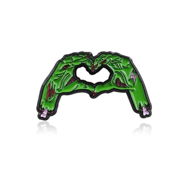 

gothic pins green devil zombie hands heart shape bone with love enamel leather lapel badge couple gift6044346, Gray