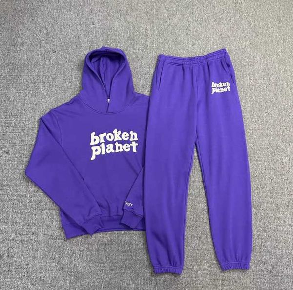 

new trendy brand brooken planet foam letter couple set autumn loose hooded sweater pants, Black