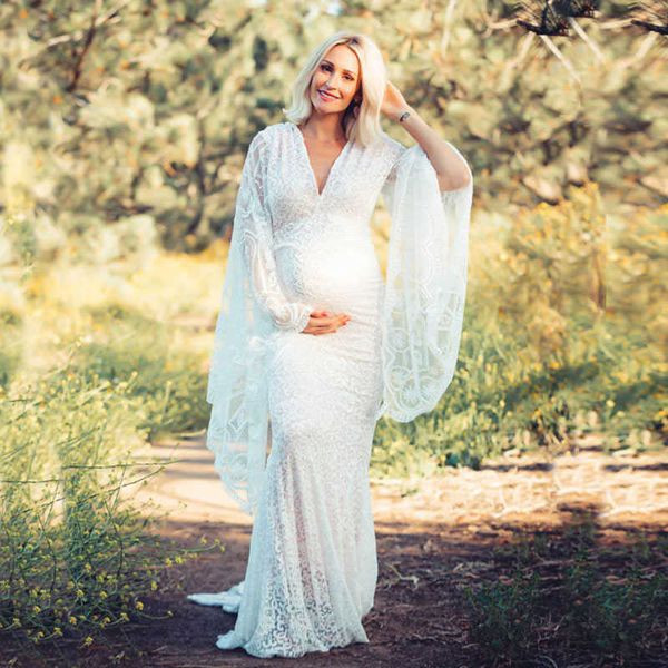 

flare sleeve lace pregnancy dresses p shoots pregnant session ps v neck body con floor length white maxi long dress