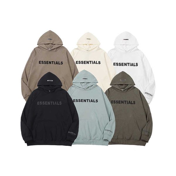 

ess hoodie street fashion brand essentials reflective three-dimensional letters lovers oversize hoodie thin sweater, Black