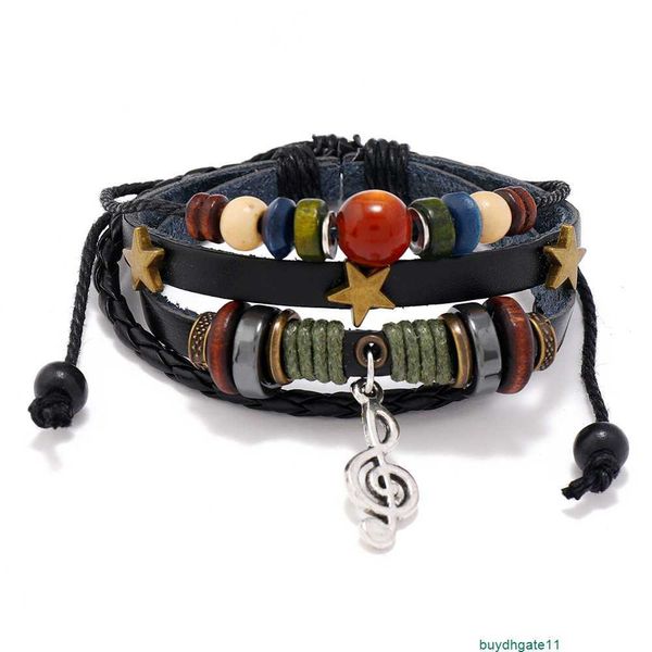

ikg1 bracelet bangle selling beaded leather woven alloy note jewelry, Black