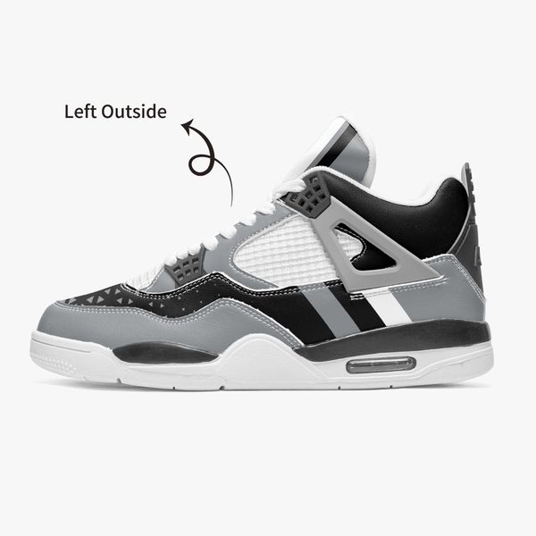

diy custom basketball shoes mens and womens black background with gray triangular pattern embellishment trainers outdoor sports 36-46