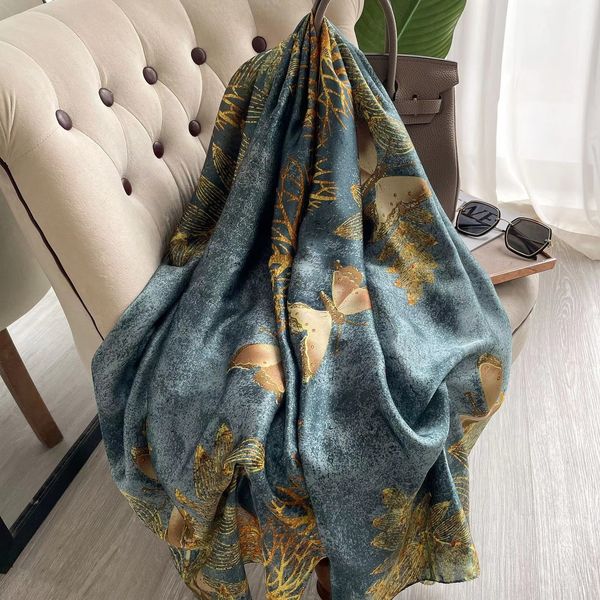 

scarves 180*90cm brand summer women scarf fashion quality soft silk scarves female shawls foulard beach cover-ups wraps silk bandana 230815, Blue;gray