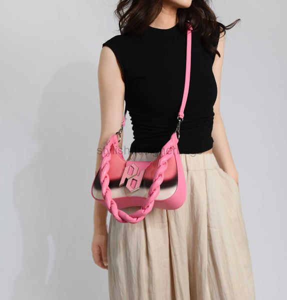 

spicy girls' contrast color knitted handbag for women 2023 new fashion trend french stick advanced foreigner and small group bagstylish