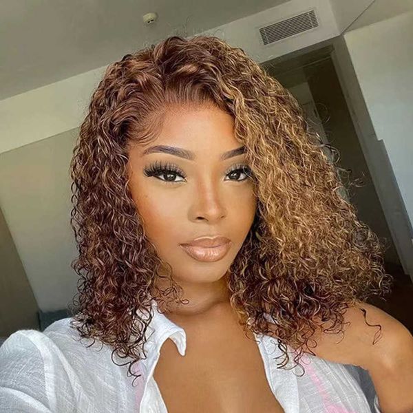 

front lace wig small roll gradient waterwater wave lace front wig 230816, Black