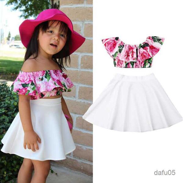 

clothing sets 1-6y kid baby girls clothing set flower ruffles shoulder white skirts summer chidlren girls costumes r230816