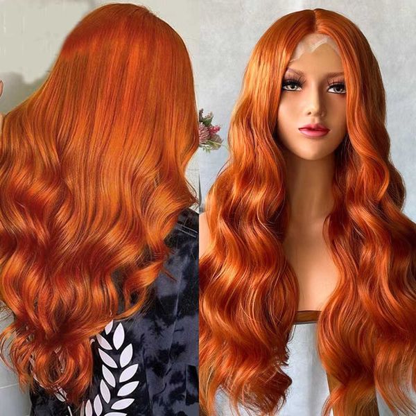 

front lace wig female orange long curly hair large wavy lace wig headband 230816, Black