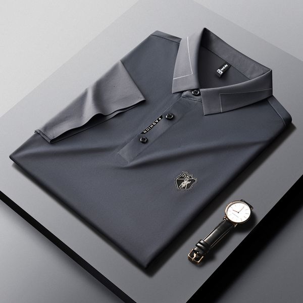 

mens polos luxury ice silk traceless elastic short sleeve tshirt summer high end brand embroidery fashion business polo shirt 230815, White;black
