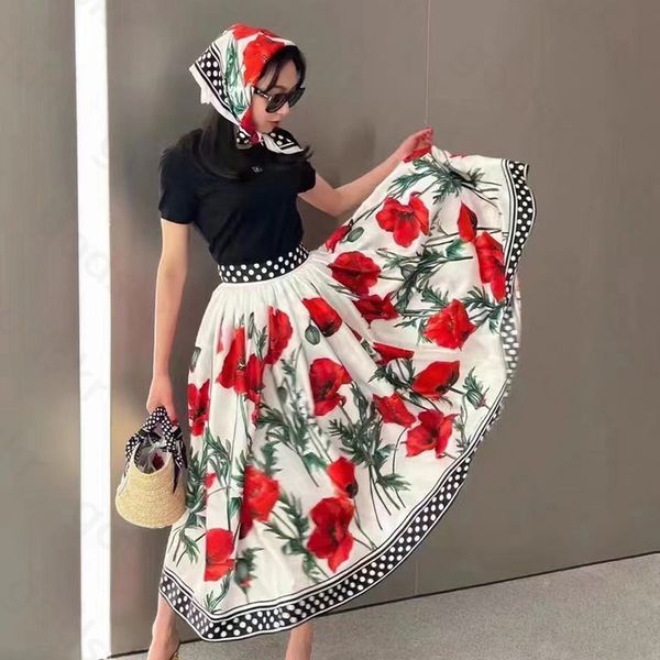 

luxury flower print women vest skirt high waisted skirt retro style camisole casual long skirt blouse set, Gray