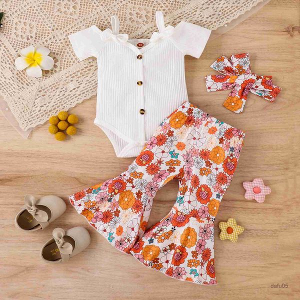 

clothing sets baby 3-24m newborn infant baby girls clothes sets bow knit romper floral flare pants summer girl clothing r230816, White