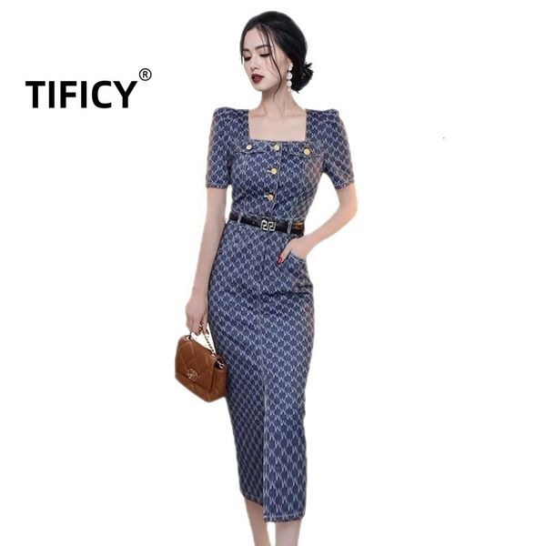 

basic casual dresses tificy korean version square neck belt long exquisite dresses womens split buttocks slim dress 230815, Black;gray