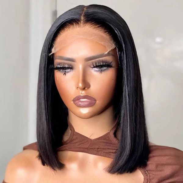 

2024 new line front lace wig wave head short hair wig women's straight hair bob small lace headpiece wigs 230816, Black