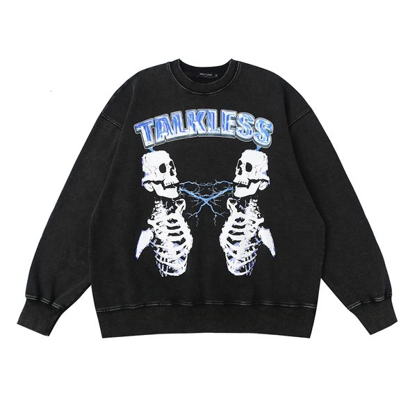 

men's hoodies sweatshirts skulls lightning print mens retro washed punk oversized y2k grunge gothic hoodies hip hop streetwear harajuku, Black