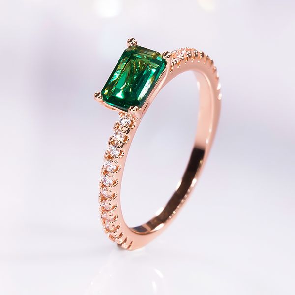 

wedding rings 1 carat emerald cut rose gold ring with certificate 925 sterling silver rose gold plated fine jewelry for women 230815, Slivery;golden