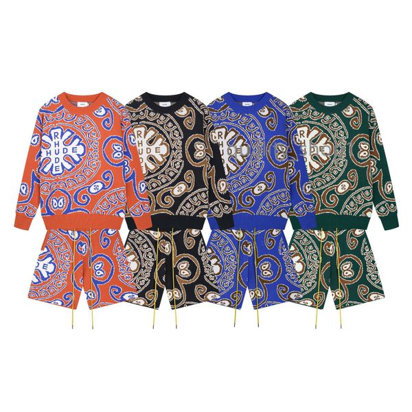 

23 new designer rhude man sweaters jumpers shorts fashion luxury knitted wool sweater quarter pants casual pullover long sleeves loose fit w, White;black