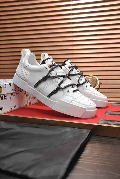 

portofino sneakers in calfskin and patent leather new style luxury casual shoes sports designer sneaker shoes printed silk laces letters, Black