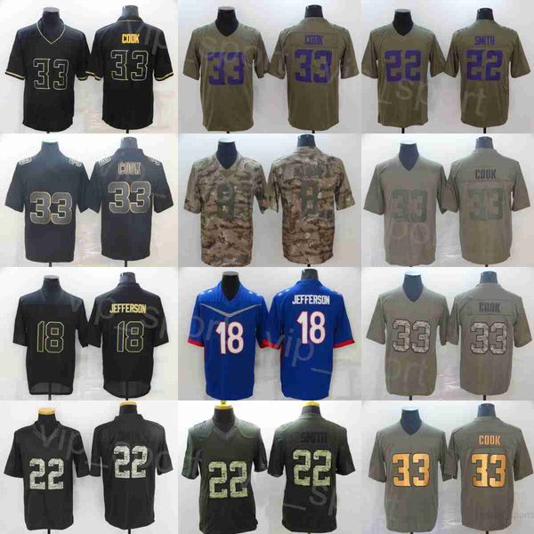 

mens football 33 dalvin cook jerseys 8 kirk cousins 18 justin jefferson 22 harrison smith stitched olive salute to service camo breathable v, Black;red