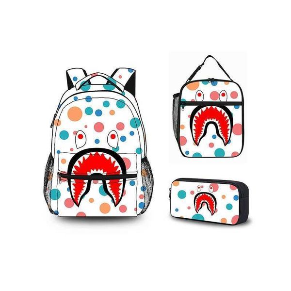 

3 piece set shark backpack designer small dot schoolbag fashion chest pack young people luxury classic large capacity personality travel bag