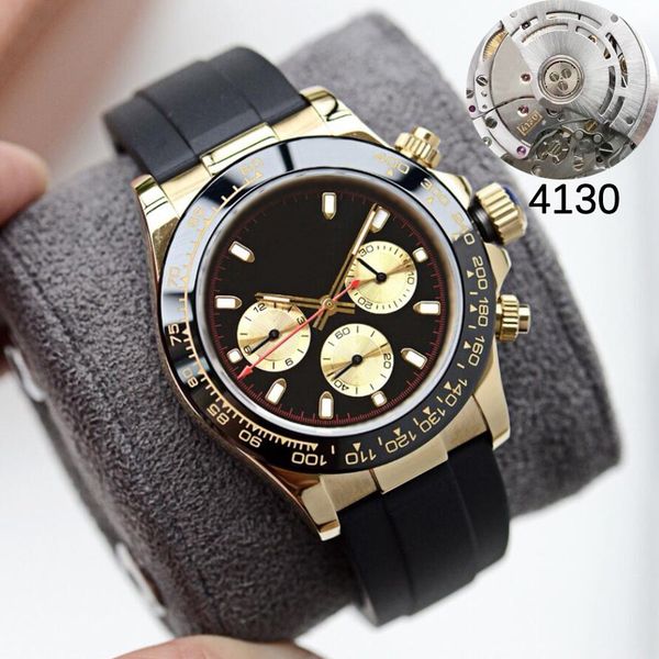 

v11 deluxe luxury eta watch mens gold watches black dial sapphire automatic chronograph 4130 116500 model 904l case waterproof with box seri, Slivery;brown