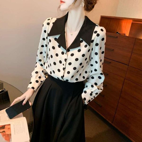 

polka dot shirt womens long sleeved niche design ol professional chiffon, White