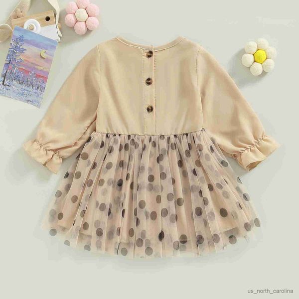 

girl's dresses baby girls spring autumn a-line dress long sleeve dot print tulle patchwork dress r230816, Red;yellow