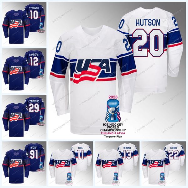 

2023 iihf world championship jersey usa hockey jersey 13 nick bonino 20 lane hutson 22 anders bjork 27 matt coronato 40 cal petersen 89 alex, Black;red