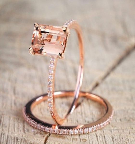 

exquisite square ring set for women luxury jewelry gifts rose gold filled crystal zircon ring wedding band promise engagement ring7416603, Silver