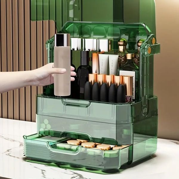 

1pc transparent large-capacity deskstorage box, drawer flip cosmetic storage box, dust-proof skin care product storage box