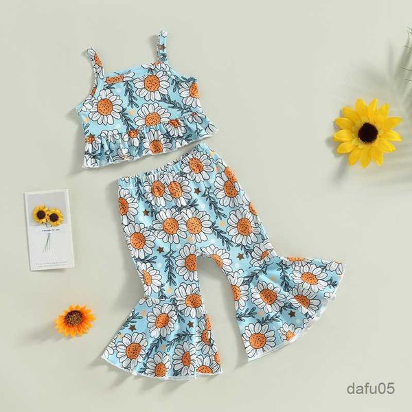 

clothing sets baby kid girls floral pants set sweet flower print sleeveless camisole and flare pants summer streetwear r230816, White