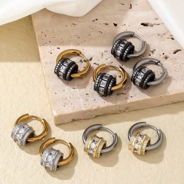 

men women earrings stainless steel gold plated bling cz earrings hoops fashion hip hop jewelry, Golden;silver