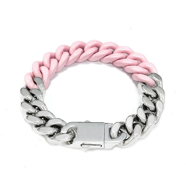 

charm bracelets fashion steel baking paint patchwork color cuba bracelet men's and women's ins ornaments niche hip hop bracelet je, Golden;silver