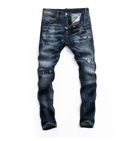 

designer mens jean man ripped skinny cowboy pant jeans rock revival trousers straight slim elastic denim fit moto biker pants trendy streetw, Blue