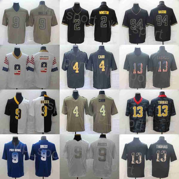 

mens 9 drew brees football jerseys 7 taysom hill 4 derek carr 2 jameis winston goddess hyphenation shadow smoke flag salute to service breat, Black;red