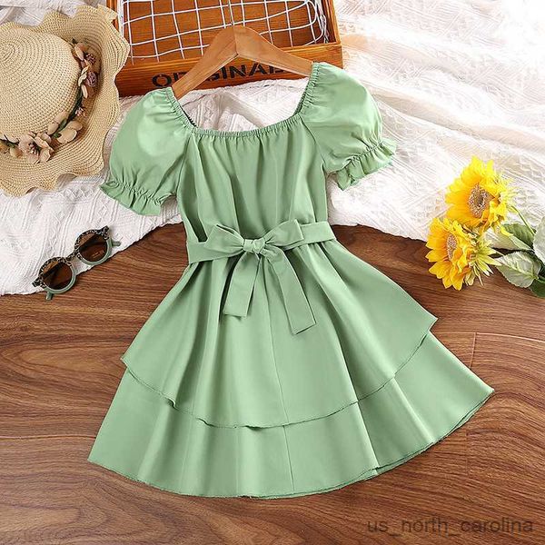 

girl's dresses european and children's clothing 2023 summer new bubble sleeve tie princess dress girl's dress r230816, Red;yellow