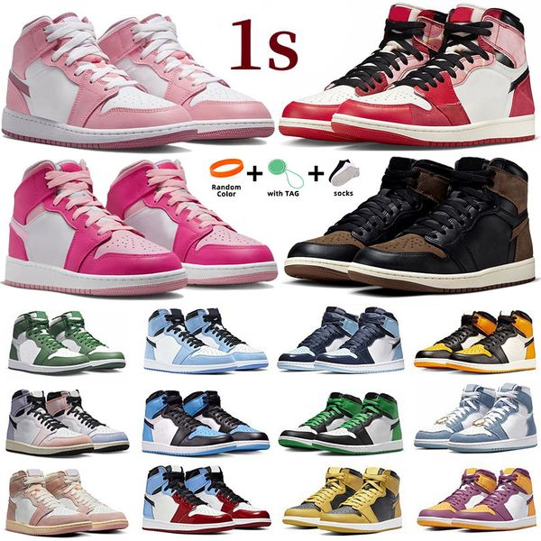 

jumpman 1 1s men basketball shoes valentines day spider verse bred patent unc toe lost found denim university blue lucky green dark mocha wo