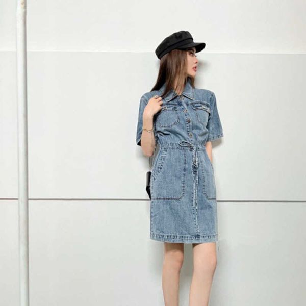 

luxury designer skirt women denim shirt dress classic metal embroidery waist long dress womens a-line denim skirt, Black;gray