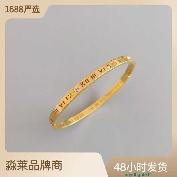 

02id bracelet bangle titanium steel plated 18k gold clasp roman digital diamond oval simple accessory gift, Black