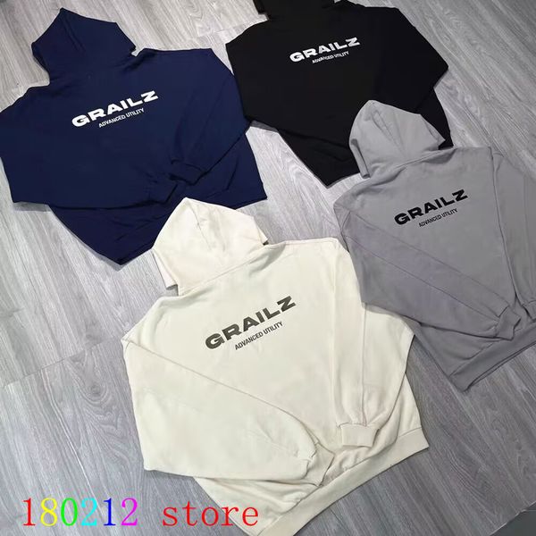 

mens hoodies sweatshirts embroidery grailz hooded hoodie men women high street casual heavy fabric pullover cap with breasted buckle 230815, Black