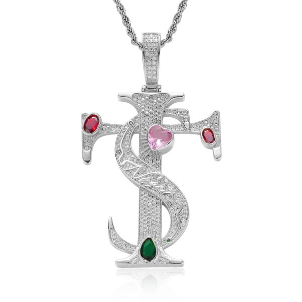 

fashion colorful zircon cross pendant necklace jewelry 18k real gold plated, Silver
