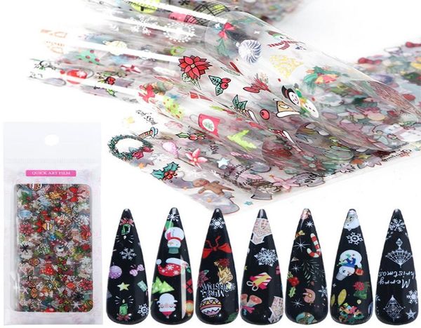 

10pcspack christmas decorations for nails mix colorful transfer nail foil sticker snow flower elk gift santa adhesive paper7165488, Black