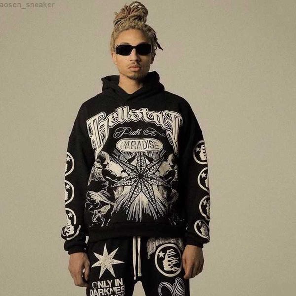 

vintage hellstar studios victory fashion hoodie men oversize trend breathable personalized pullovers clothing, Black