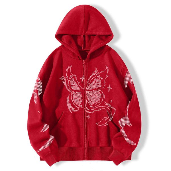 

men's hoodies sweatshirts y2k butterfly zipper sweater hd dotted matrix pattern long casual loose sweater couple fashion sports cardiga, Black
