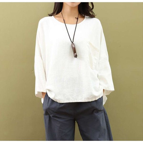 

summer and autumn shirts linen womens clothing artistic loose large size shirt base t, White