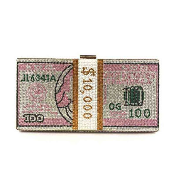 

creative fashion new money handbag rhinestone purse dollar fold cash party handbag shoulder wedding dinner bag