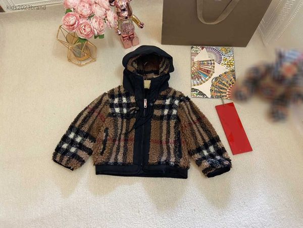

designer baby clothes kids hooded lamb wool jacket size 100-160 cm fashion crossbanding child long sleeved zipper coat july21, Blue;gray