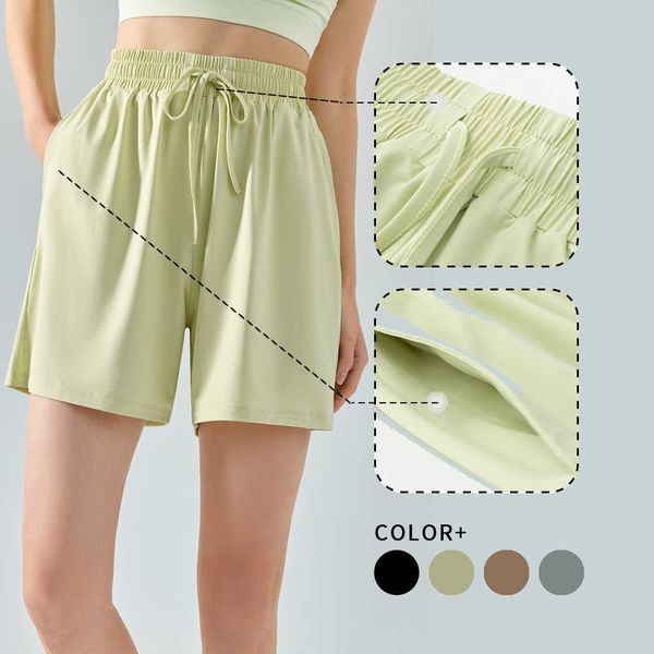 

lulu drawstring wide-legged sports running shorts for woman gym outfit yoga leggings for fitness push up workout sportswear