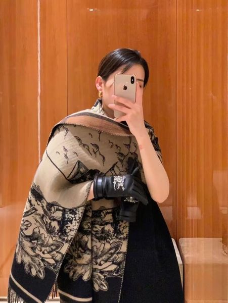 

designer shawl wool printing european and american new printing high-end opera cape open-cut fen women autumn/winter scarf cape scarfs wraps, Blue;gray