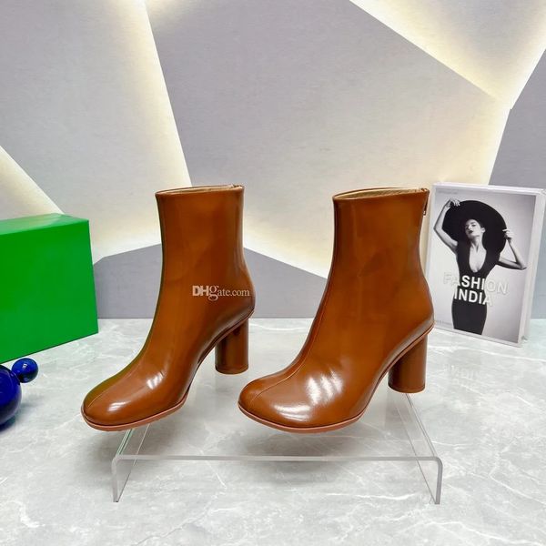 

new atomic ankle boots round toe cap fashion booties chunky heels 8cm patent leather sole boot women's luxury designer dress party shoe, Black